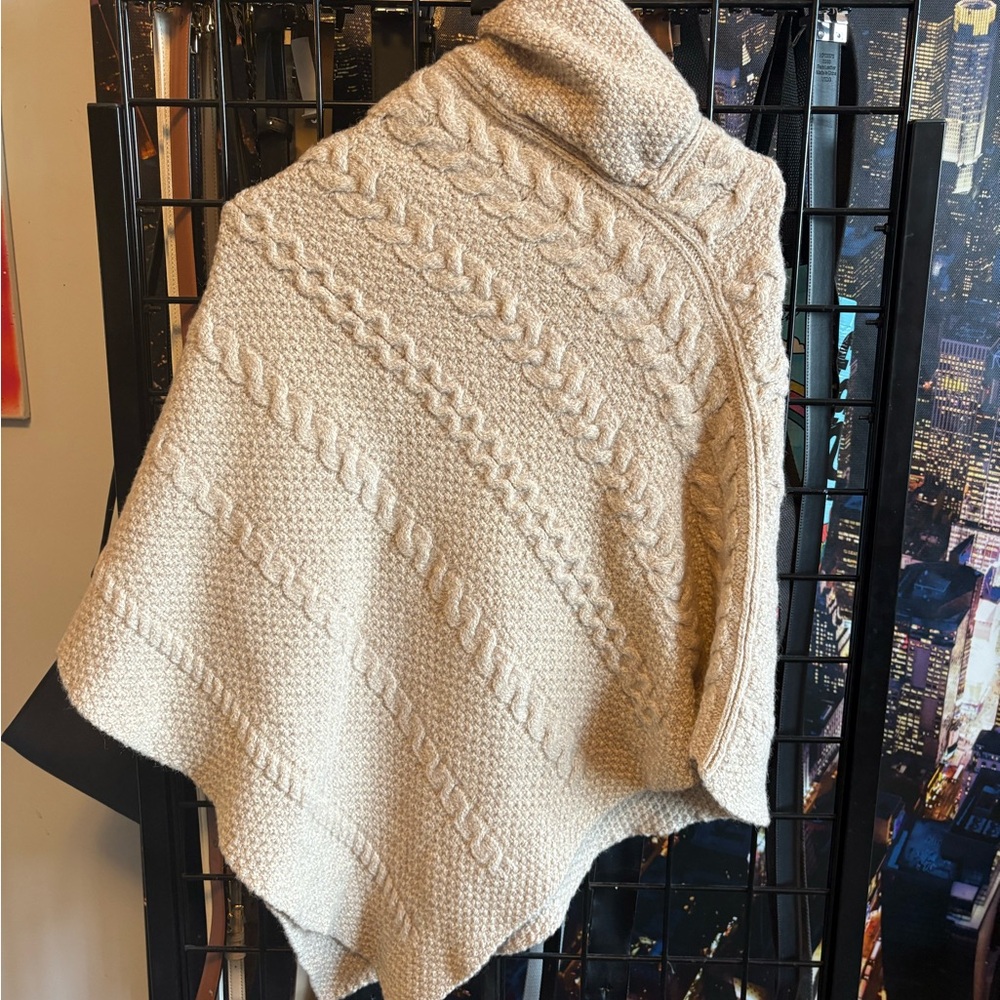 Elegant Beige Cable Knit Poncho